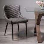 Cezanne Dining Chairs - Set of 2 - Dark Grey Faux Leather - Black Legs