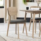 Dansk Scandi Oak Dining Chairs - Set of 2 - Veneer Back - Cold Steel Fabric