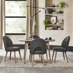Dansk Scandi Oak Dining Table Set - 4 Seater - 4 Cold Steel Fabric Upholstered Chairs
