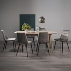 Dansk Scandi Oak Extending Dining Table Set - 6-8 Seater - 175cm-215cm - 6 Mondrian Grey Velvet Chairs