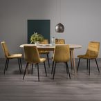 Dansk Scandi Oak Extending Dining Table Set - 6-8 Seater - 175cm-215cm - 6 Mondrian Mustard Velvet Chairs