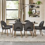 Dansk Scandi Oak Extending Dining Table Set - 6-8 Seater - 175cm-215cm - 6 Upholstered Cold Steel Fabric Chairs