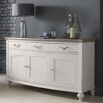 Montreux Wide Sideboard - 3 Drawer - Grey Washed Oak & Soft Grey