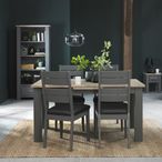Oakham Dark Grey & Scandi Oak Extending Dining Table Set - 4-6 Seater - 152cm-192cm - 4 Dark Grey Bonded Leather Chairs
