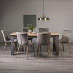 Oakham Scandi Oak Extending Dining Table Set - 6-8 Seater - 180cm-225cm - 6 Eriksen Grey Velvet Chairs