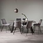 Hirst Grey Painted Glass Dining Table Set - 6 Seater - 90cm - 6 Fontana Grey Velvet Chairs