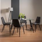 Martini Glass Dining Table Set - 6 Seater - 140cm - 4 Mondrian Dark Grey Faux Leather Chairs