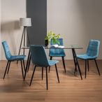 Martini Glass Dining Table Set - 6 Seater - 140cm - 4 Mondrian Petrol Blue Velvet Chairs