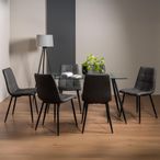 Martini Glass Dining Table Set - 6 Seater - 140cm - 6 Mondrian Dark Grey Faux Leather Chairs