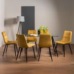 Martini Glass Dining Table Set - 6 Seater - 140cm - 6 Mondrian Mustard Velvet Chairs