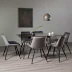 Miro Glass Dining Table Set - 6 Seater - 160cm - 6 Seurat Grey Velvet Chairs