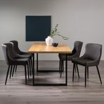 Ramsay Oak Dining Table Set - 6 Seater - 160cm - U Leg - 4 Cezanne Dark Grey Faux Leather Chairs - Black Legs