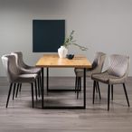 Ramsay Oak Dining Table Set - 6 Seater - 160cm - U Leg - 4 Cezanne Grey Velvet Chairs - Black Legs