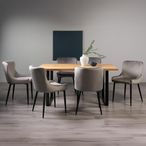 Ramsay Oak Dining Table Set - 6 Seater - 160cm - U Leg - 6 Cezanne Grey Velvet Chairs - Black Legs