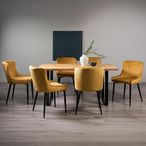 Ramsay Oak Dining Table Set - 6 Seater - 160cm - U Leg - 6 Cezanne Mustard Velvet Chairs - Black Legs