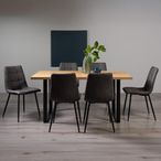 Ramsay Oak Dining Table Set - 6 Seater - 160cm - U Leg - 6 Mondrian Dark Grey Faux Leather Chairs
