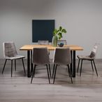 Ramsay Oak Dining Table Set - 6 Seater - 160cm - U Leg - 6 Mondrian Grey Velvet Chairs