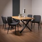 Ramsay Oak Dining Table Set - 6 Seater - 160cm - X Leg - 4 Cezanne Dark Grey Faux Leather Chairs - Black Legs