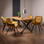 Ramsay Oak Dining Table Set - 6 Seater - 160cm - X Leg - 4 Dali Mustard Velvet Chairs