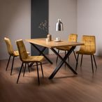 Ramsay Oak Dining Table Set - 6 Seater - 160cm - X Leg - 4 Mondrian Mustard Velvet Chairs