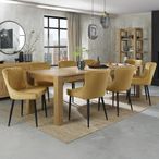 Turin Light Oak Extending Dining Table Set - 6-10 Seater - 165cm-225cm - 8 Cezanne Mustard Velvet Chairs - Black Legs