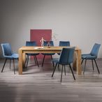 Turin Light Oak Extending Dining Table Set - 6-10 Seater - 185cm-245cm - 8 Fontana Blue Velvet Chairs