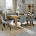 Turin Light Oak Extending Dining Table Set - 6-8 Seater - 165cm-225cm - 6 Cezanne Grey Velvet Chairs - Black Legs