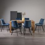 Turin Light Oak Extending Dining Table Set - 6-8 Seater - 165cm-225cm - 6 Fontana Blue Velvet Chairs