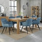 Turin Light Oak Large Extending Dining Table Set - 8 Seater - 165cm-225cm - 6 Dali Petrol Blue Velvet Chairs