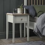 Whitby Scandi Oak & Soft Grey Bedside Table - 1 Drawer
