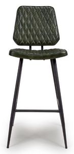Austin Barstool with Back - Set of 2 - Green - Real Leather