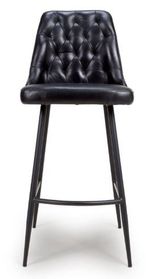 Bradley Barstool - Set of 2 - Black Real Leather - with Back
