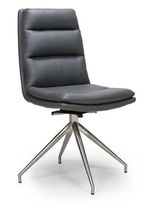 Nobo Swivel Dining Chair - Set of 2 - Grey Faux Leather - Chrome Legs