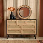 Croxley Wide Chest - 7 Drawer - Black and Rattan