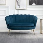 Ariel 2 Seater Sofa - Blue Velvet Fabric - Gold Legs
