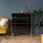 Fenwick Chest - 4 Drawer - Black Glass - Gold Trim