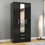 Lynx Combi Wardrobe - 3 Door - 2 Drawer - Black Gloss