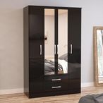 Lynx Combi Wardrobe - 4 Door 2 Drawer - Black Gloss