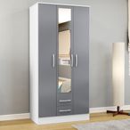 Lynx Combi Wardrobe - 3 Door - 2 Drawer - White and Grey Gloss