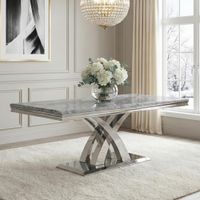 Lisbon Dining Table - Grey Marble & Chrome - Sizes Available