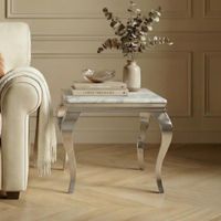 Louis Side Table - Square - Grey Marble & Chrome