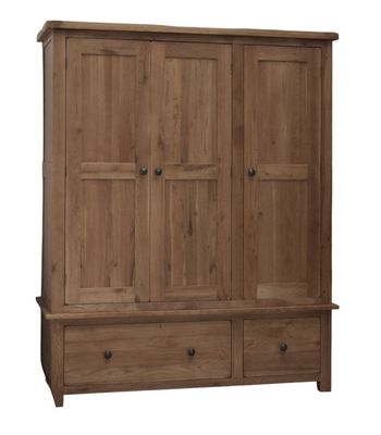 French Louis Oak 3 Door Triple Wardrobe with Mirror and 4 Drawers