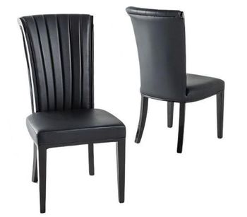 Cadiz Black Dining Chair, Leather - Faux PU with Black Legs and High Gloss Side Trims
