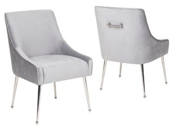 Giovanni Light Grey Dining Chair, Velvet Fabric Upholstered with Back Handle and Chrome Legs