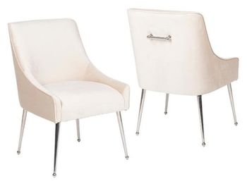 Giovanni Champagne Dining Chair, Velvet Fabric Upholstered with Back Handle and Chrome Legs