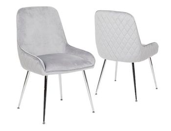 Hamilton Light Grey Dining Chair, Velvet Fabric Upholstered with Quilted Diamond Stitched Back and Chrome Legs