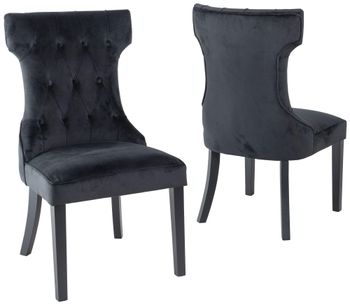 Courtney Black Dining Chair, Tufted Velvet Fabric Upholstered with Black Wooden Legs
