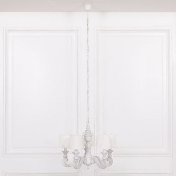 3 1686289300French Style Distressed White 5 Branch Chandelier With Shade 01 