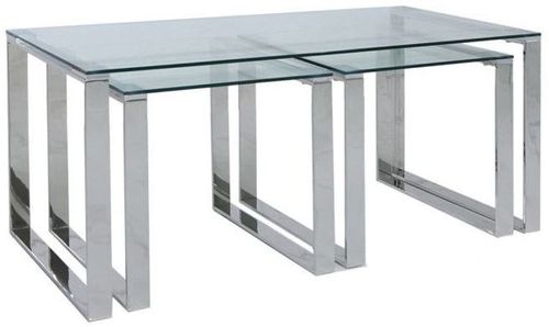 Harry Glass and Chrome Nest of 3 Tables