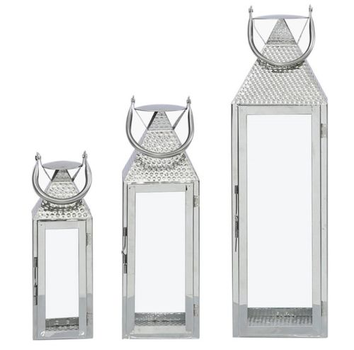 Stainless Metal Nickel 3 Lanterns - Set of 2
